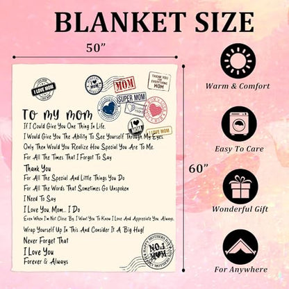 to My Mom Blanket, Travel Stamp Design, I Love You Forever Message, Soft Flannel Blanket for Mother's Day, Christmas, Valentines, Birthday Gift & Home Use 50x60 Inch - color: Mom-5