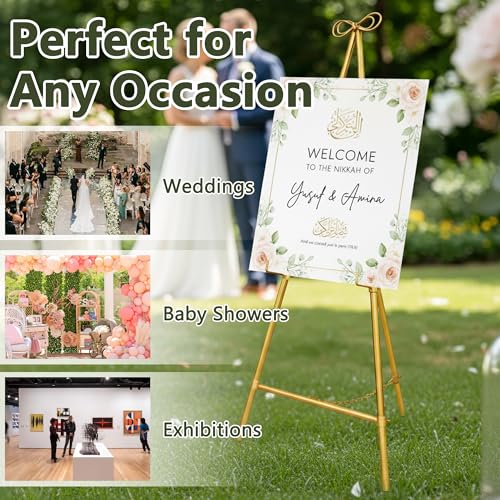 Gold Easel Stand for Sign, 55'' Adjustable Easel Stand for Display, Metal Easel Display Stand Heavy Duty(Round Tube) - color: Gold
