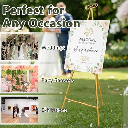 Gold Easel Stand for Sign, 55'' Adjustable Easel Stand for Display, Metal Easel Display Stand Heavy Duty(Round Tube) - color: Gold