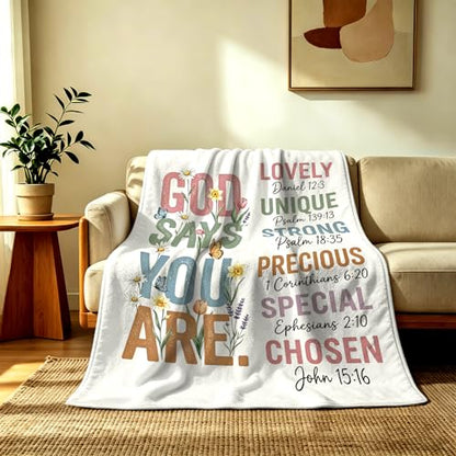 God Says You are Floral Throw Blanket, Inspirational Bible Verse Blanket, Christian Religious Prayer Blanket, 50 x 60 Inch - color: God Says You Are, size: 50*60IN