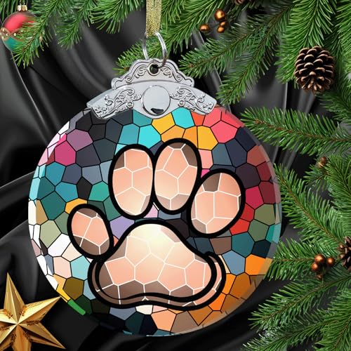 Dog Paw Print Christmas Ornament -Dog Memorial Gifts for Pet Lover - Paw Print Christmas Tree Hanging Ornament Crystal Glass 3" - color: Dog Paw Print