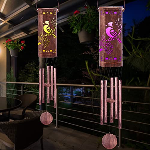 FSVGYY Solar Red Bird Wind Chime 30 Inch Metal Outdoor Hanging Light - color: Wind Chimes Bird