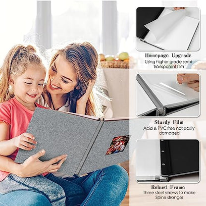 Spbapr Large Photo Album Self Adhesive 3x5 4x6 5x7 8x10 Pictures Magnetic Scrapbook Linen Cover DIY Album with A Metal Pen 11"x10.6"40pages - color: Grey, size: 11''x10.6''40pages