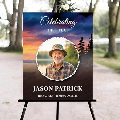 Celebration of Life Welcome Sign, Editable Fisherman Funeral Welcome Sign, in Loving Memory Sign, Celebration of Life Funeral Sign, Celebration of Life Sign, Funeral Photo Sign #Jg1 - color: Version #1