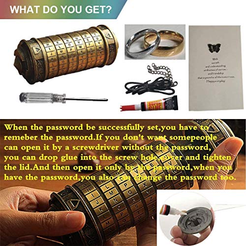 Cryptex Da Vinci Code Mini Cryptex Lock Puzzle Boxes with Hidden Compartments Anniversary Valentine's Day Romantic Birthday Gifts for Her Gifts for Girlfriend Box for Men - color: Brass