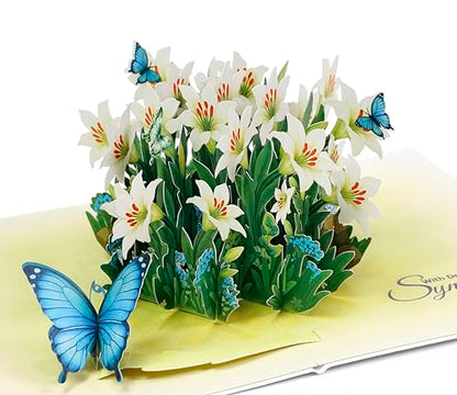 CUTPOPUP Sympathy Card, with Deespest Sympathy Pop Up Greeting Card Loss of Pet, Mom, Mother, Father, Dad, Child, Grandma, Blank Note Cards with Envelope (Butterflies Lily) SD256US - color: Sympathy Lily Butterflies-6x8in