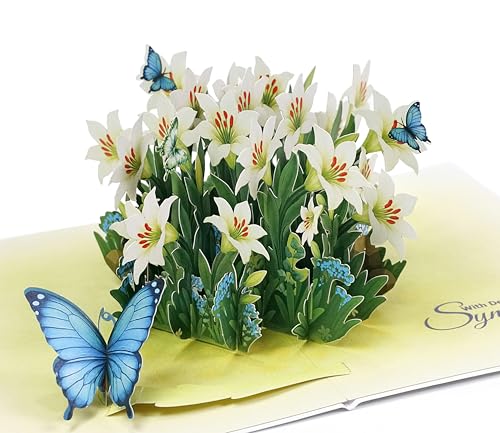 CUTPOPUP Sympathy Card, with Deespest Sympathy Pop Up Greeting Card Loss of Pet, Mom, Mother, Father, Dad, Child, Grandma, Blank Note Cards with Envelope (Butterflies Lily) SD256US - color: Sympathy Lily Butterflies-6x8in