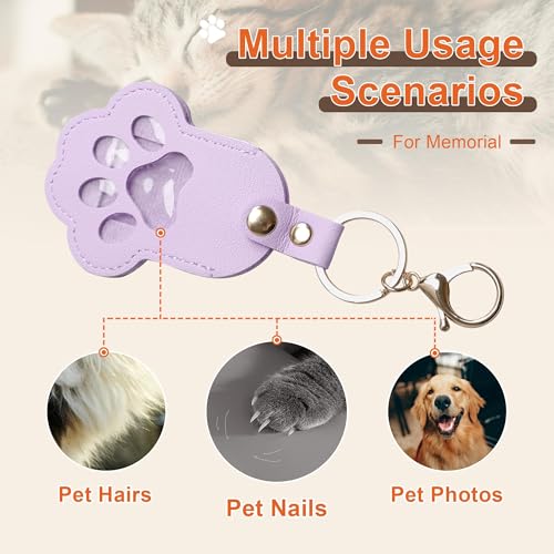 Pet Memorial Keychain Dog Paw Keepsake Photo Holder - color: 3pack Purple