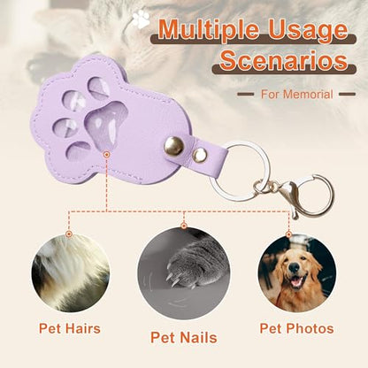 Pet Memorial Keychain Dog Paw Keepsake Photo Holder - color: 3pack Purple
