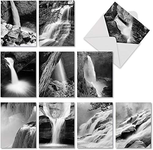 The Best Card Company - 10 Blank Note Cards with Envelopes (4 x 5.12 Inch) - Black & White Photos, Bulk Boxed Set - Falling Waters M3312 - style: Falling Waters