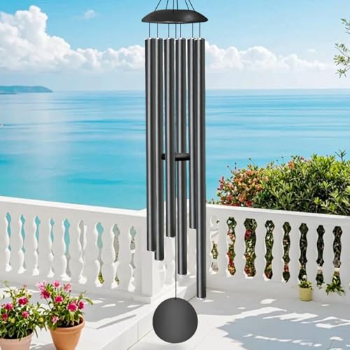 66" Wind Chimes for Outside Deep Tone - 6 Thicken Tubes Large Wind Chimes for Outdoor, Gifts for Mothers Day, Women, Mom, Grandma, Sympathy, Big Windchimes for Garden and Patio (Black) - color: Black, size: 66 inches