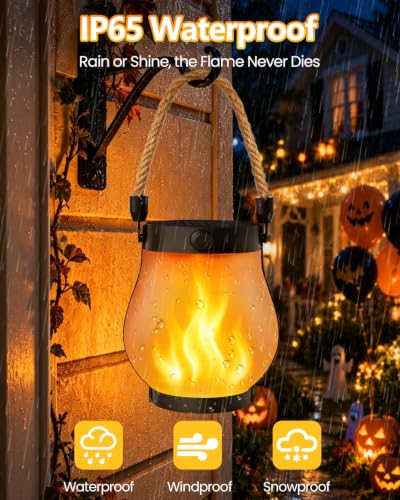 6 Pack Solar Lanterns Outdoor Waterproof, Flickering Flame Solar Lights | USB/Solar Charging, 2 Modes, IP65 Waterproof, Auto ON/OFF, Hemp Rope Handle, Hanging/Tabletop, for Tree Garden Yard Patio - size: 6 Pack