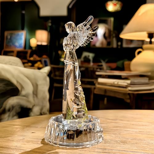 Praying Angel Acrylic Statue 8.6”H LED Lighted Christmas Decor | LED Acrylic Praying Angel Statue Symbol Of Peace Luck Dual Power Night Light Ornament For Holiday Mother’s Day Gifts