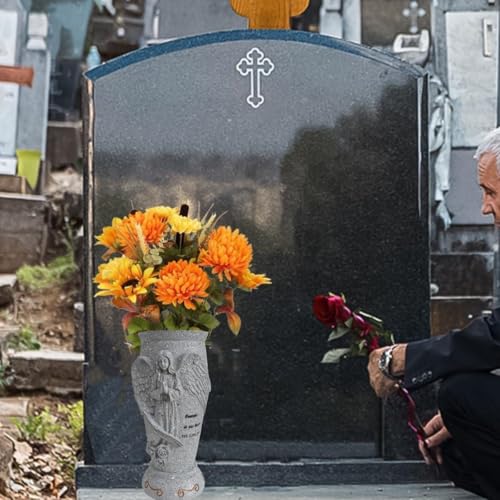 Cemetery Grave Vase for Artificial Flower: Angel Vases with Ground Spikes-Grave Flowers Holder for Cemetery Headstone (Grey)