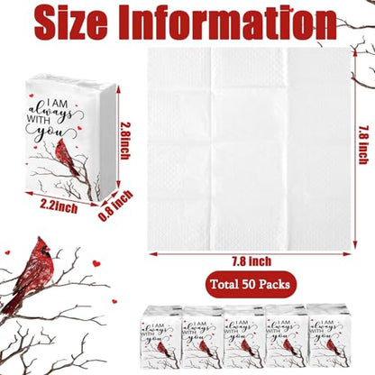 Sinmoe 50 Pcs Funeral Pocket Tissues Travel Size Memorial Favors | 3 Ply Cardinal Facial Tissue, Celebration of Life Gift, Funeral Guest Supplies, Family Relatives Friend, Memorial Service Use
