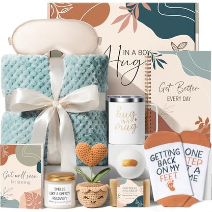 Get Well Gifts Basket for Women After Surgery Recovery Cancer Care Package | Get Well Soon Gift Baskets Feel Better Chemo Self Care Package Thinking of You Encouragement Comfort Gift Box for Sick Friend - color: Dusty Blue
