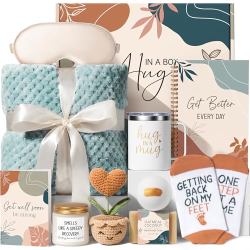 Get Well Gifts Basket for Women After Surgery Recovery Cancer Care Package | Get Well Soon Gift Baskets Feel Better Chemo Self Care Package Thinking of You Encouragement Comfort Gift Box for Sick Friend - color: Dusty Blue