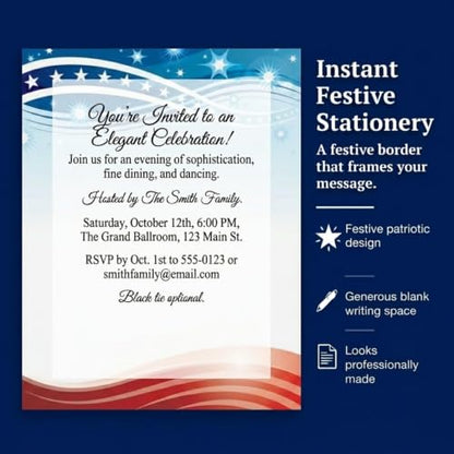 PaperDirect Patriotic Celebration Border Paper, Festive Stars and Banner Design in Red, White and Blue, 8.5 x 11, Acid-Free, Stationery for Invitations, Crafts, Cards, 25 Sheets - color: Patriotic Celebration