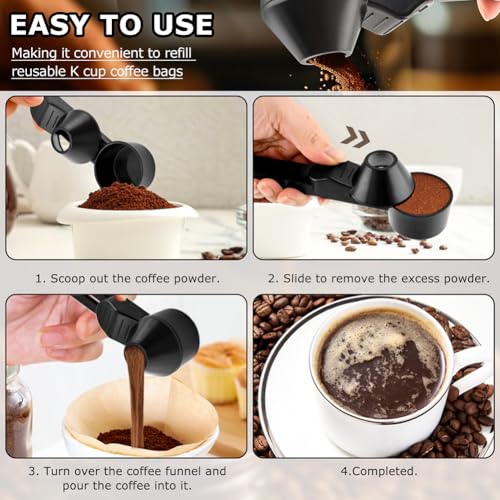 Coffee Scoop Funnel, 2 Tbsp Coffee Scoop for Ground Coffee & Powder | 2-in-1 coffee scoop and funnel with leveler for reusable coffee pods, protein powder, tea, jars, and narrow containers