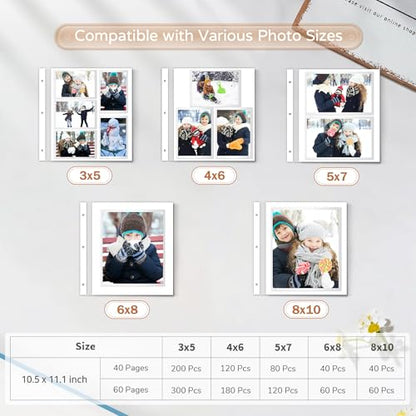 Popotop Large Photo Album Self Adhesive 4x6 5x7 8x10 Scrapbook Album DIY Picture Book,Gifts for Mom,Family Baby and Wedding,with Metal Pen and Plastic Board - color: Dark khaki, size: 11.5"x10.6"40pages