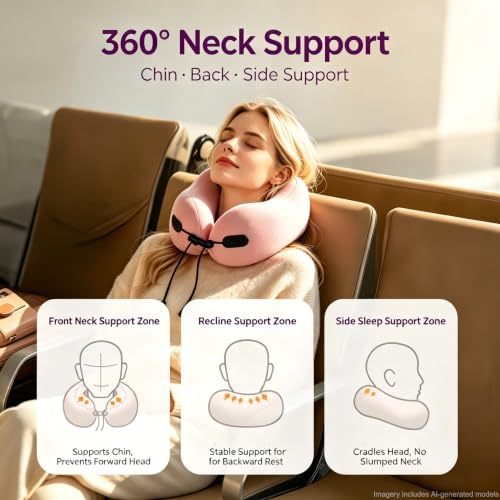 Upgraded Memory Foam Neck Pillow, Ergonomic Airplane Pillow, Washable Gear - color: Pink