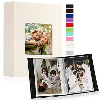 Ywlake Photo Album 4x6 50 Pockets 2 Packs, Small Mini Capacity Leather Photo Albums, Each Pack Holds 50 Top Loader Vertical Only Pictures Beige - color: Beige, size: 50 Photos/2PK