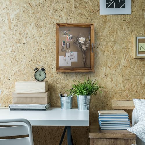MyGift 11x14 Deep Shadow Box Frame with Cork Board Backing and Acrylic Paneled Cursive Hinged Door, Rustic Burnt Wood Wall Mounted Shadow Box Display Case Cabinet | Cursive Hinged Acrylic Door, Cork Backing, Deep Display Space, Burnt Wood Finish, Keepsake