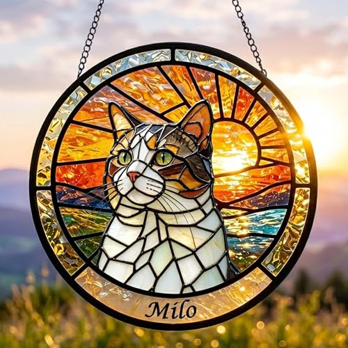 Custom Pet Portrait Suncatcher from Photo, Personalized Dog Cat Stained Glass Window Hanging Ornament, Rainbow Maker Garden Decor, Pet Loss Memorial Gift, Sympathy Remembrance Keepsake (Style 1) - color: Style 1