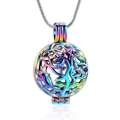 Cremation Jewelry Urn Necklace for Ashes with Hollow Mini Ball Keepsake Urn Pendant Memorial Jewelry for Ashes - color: Silver with Colorful