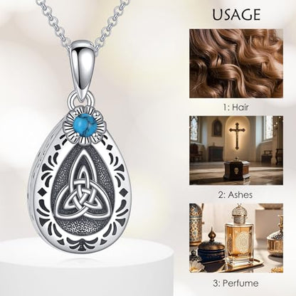925 Sterling Silver Urn Necklace for Ashes, Teardrop/Tree of Life/Sunflower/Dragonfly/Sea Turtle/Celtic Knot/Elephant/Hummingbird Memorial Cremation Pendant Necklaces for Animal Human Ashes - color: G: Celtic Knot