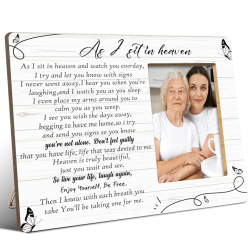 JANLAN Memorial Gifts for Loss of Loved One,Memorial Picture Frame,Bereavement Gift Sympathy Gifts Remembrance Gift for Loss of Mom Dad Wife Husband,As I Sit in Heaven Photo Frame - style: Loss of Loved One-1