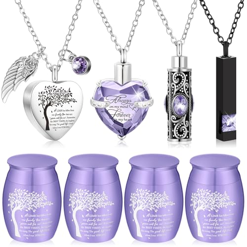 Shimeyao Set of 8 Small Urns for Human Ashes Cremation Urns Keepsake Ash Holders Family Tree Memorial Heart Locket Waterproof for Adults Women Men Loved Ones(Light Purple) - color: Light Purple