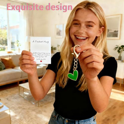 YOJO Pocket Hug Keychain, Love Keychain with Positive Affirmation Card, Emotional Support, Inspirational Gift - color: Green