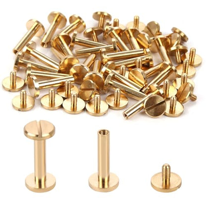 Brass Chicago Binding Screws - 4mm x 18mm Binding Posts - 10mm Phillips Nut - Chicago Screw Binding Post Screw Kit for DIY Leather Decoration Scrapbook Photo Albums Bookbinding (Brass, 25 PCS) - size: 4mm x 18mm