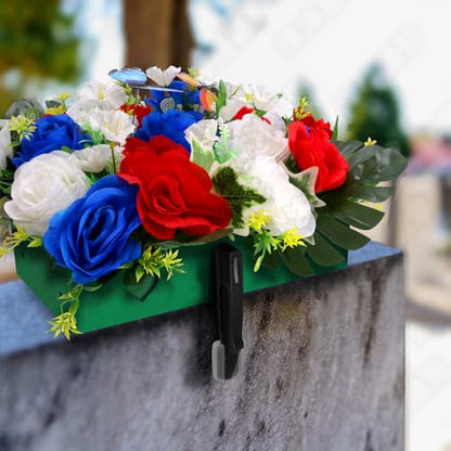 2 Pack Headstone Flower Saddle, Adjustable Cemetery Floral Holder for 3"-8" Graves, Wind-Resistant&Non-Slip Grip Tombstone Saddle, DIY Memorial Decorations (2 Set 5" to 8")