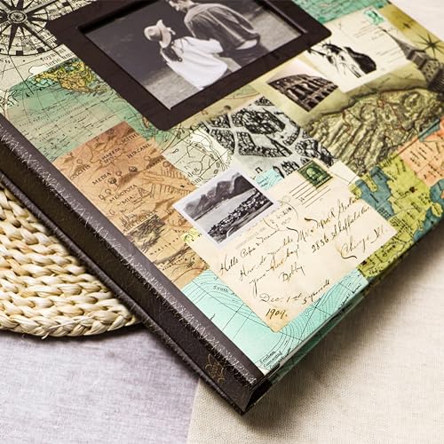 Holoary Photo Album 4x6 500 Photos 5 Pictures Per Page, with Photo Frame Window, 500 Pockets 4”x6”, Printed Book Cover Travel Design World Map Adventure Vacation Travel Photo Album - size: 500 Pockets