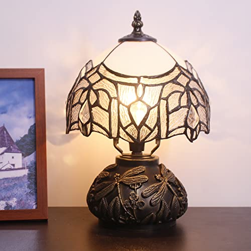 Small Tiffany Lamp Mini Stained Glass Table Lamp White Bending Style | Mushroom Desk Light Memory Sympathy Lamp 8X11 Inch - color: White Bending Style
