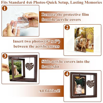 Tsxcnaa Dog Memorial Frame, Pet Memorial Picture Frame for 4’x6’ Photo with Wooden Rotating Heart, Dog Memorial Gifts for Loss of Pet, Remembrance Keepsake Gift for Pet Lover