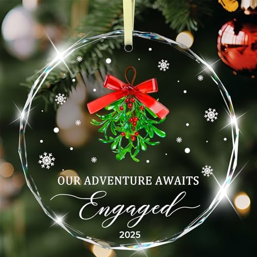 Engagement Gifts for Couples Engagement Gifts for Women, Him Her, Bride to Be, Newly Engaged Couple Just Engaged Family Friends 2025 Newly Fiance Gift for Her - Glass Ornament Party Decor - color: Engaged-our Adventure Awaits