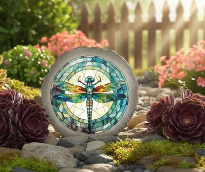 Magnolia Garden 10-Inch Stained Glass Dragonfly Decorative Stepping Stone – Jewel Toned Resin Garden Walkway Tile – Tiffany Style Mosaic Outdoor Accent - size: 10 x 10 x 0.63, style: Dragonfly