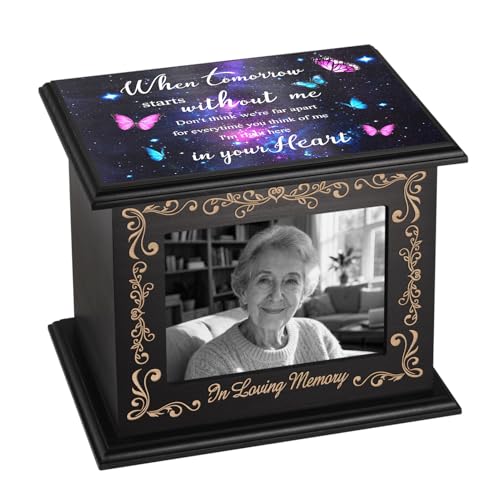 Abooxiu Cremation Urns for Human Ashes Keepsake Urn for Ashes, Burial Funeral Memorial Decorative Urns, Wooden Box and Casket Men Women Adult Male or Female with Photo Frame - Up to 200 LBS