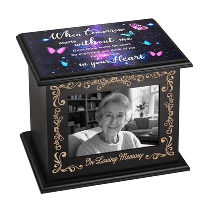 Abooxiu Cremation Urns for Human Ashes Keepsake Urn for Ashes, Burial Funeral Memorial Decorative Urns, Wooden Box and Casket Men Women Adult Male or Female with Photo Frame - Up to 200 LBS