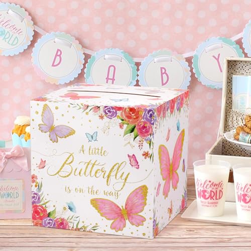 Hxezoc Butterfly Card Box Favors Post Box Cardboard Receiving Money Box Holder for Reception, Butterfly Birthday Party, Baby Showers, Anniversary, Baby Birthday Party Table Centerpiece Decorations - style: Butterfly