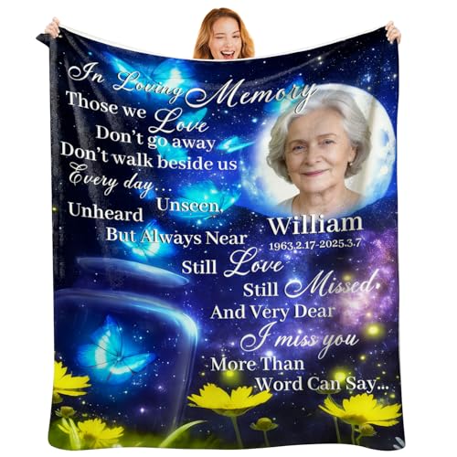 Custom Memorial Blanket with Photo, Personalized in Loving Memory Throw for Loss of Loved One, Made in USA, Customized Sympathy Bereavement Remembrance Grieving Blanket for Loss One (Design 10) - color: Design 10