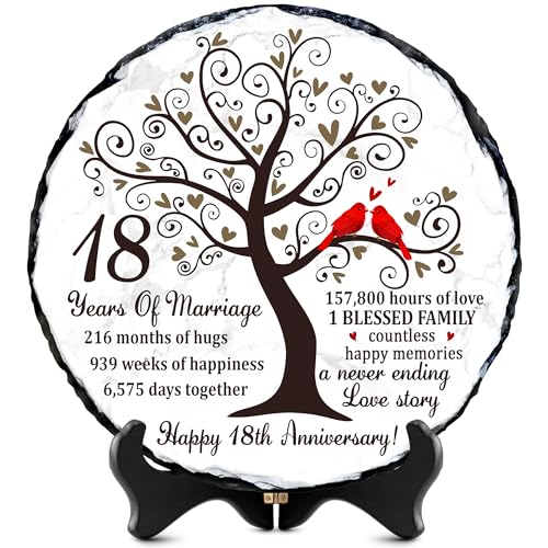 18th Anniversary Wedding Gift for Wife Husband – Natural Slate Stone Plaque, 18 Year Anniversary Marriage Gifts, 18th Wedding Party Idea Gifts, 18 Year Party Keepsake Decor - color: 18th Anniversary