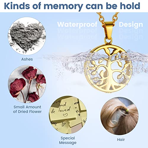 GOLDCHIC JEWELRY Urn Necklaces for Ashes, Stainless Steel Pet/Cross/Birthstone/Tree of Life Personalized Keepsake Memorial Jewelry for Women - color: Family Tree - 18k Gold Plated, style: Personalized Engraving