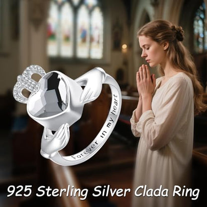 Urn Ring for Ashes Sterling Silver Urn Ring Keepsake Memorial Jewelry Gifts for Women - color: claddagh