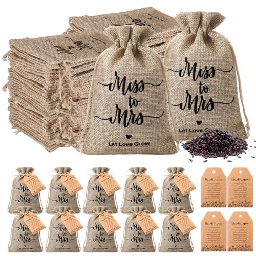 30 Sets Wildflower Seed Packets Bulk Bridal Shower Party Gifts for Guests Prizes Miss to Mrs Burlap Favor Bags Wildflower Seed Packets Party Favors with Thank You Cards Tags Twine, No Seeds