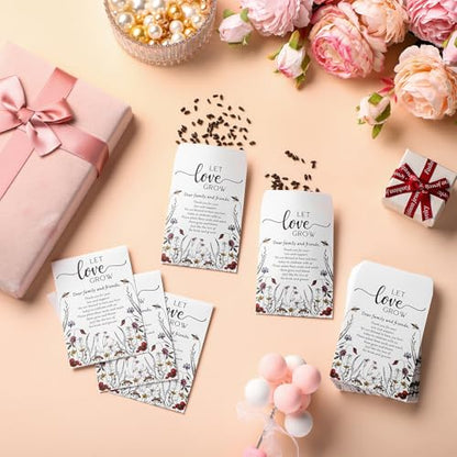 Fullhawl 100 Packs Wedding Favors for Guests Let Love Grow Seed Packet Kraft Bags Wildflower Seed Envelopes Resealable Blank Empty Organizer Storage Bag for Wedding Party Bridal Shower Gift