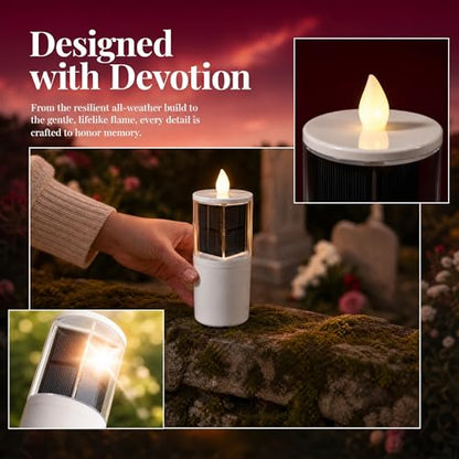 OURMEMEMO Solar Cemetery Candles 2 Pack for Double Headstone Waterproof | 2-pack solar grave candles for double headstones, auto on/off, IP65 waterproof memorial decor - size: 2